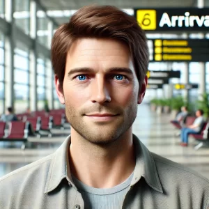 DALL·E 2024-10-10 15.48.40 - A realistic portrait of a man in his early 40s, with short brown hair, light stubble, and blue eyes. He is wearing a casual shirt, with a friendly and